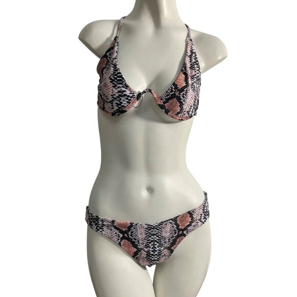 Zaful Black And Orange Snake Print Womens Bikini 2 Pieces Set Sz M - New - Picture 1 of 11